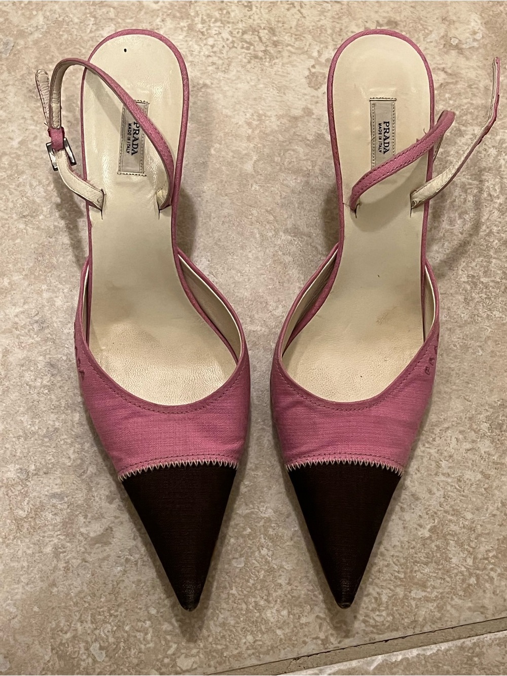 Vintage Prada Pink and Brown Pointed Slingback Pumps